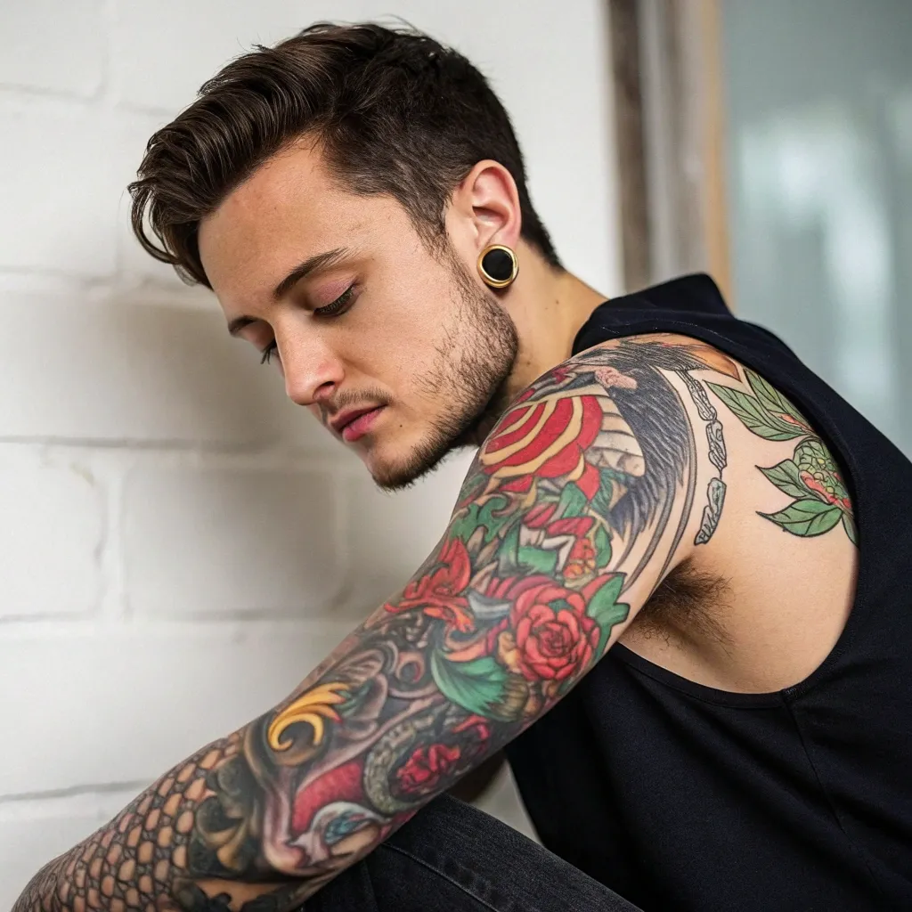 Jacob Richardson displaying his detailed sleeve tattoo
