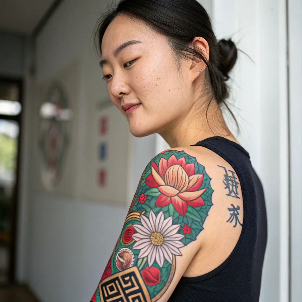 Sophia Lee showcasing her Korean heritage tattoo